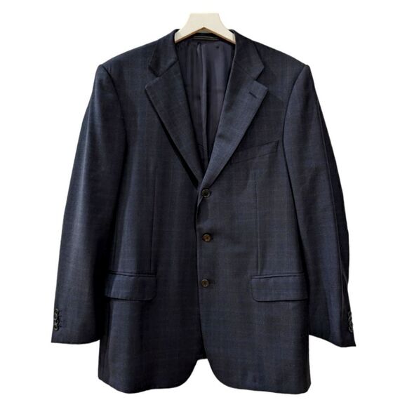 Ermenegildo Zegna Mens Blue 100% Wool Plaid Three Button Blazer Size 40 US - Picture 1 of 9